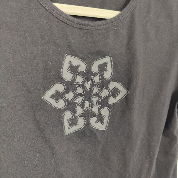 Vintage Y2K Kuhl Snowflake Top Womens Small Black‎ Cropped Layered Hem Vtg - Picture 2 of 7
